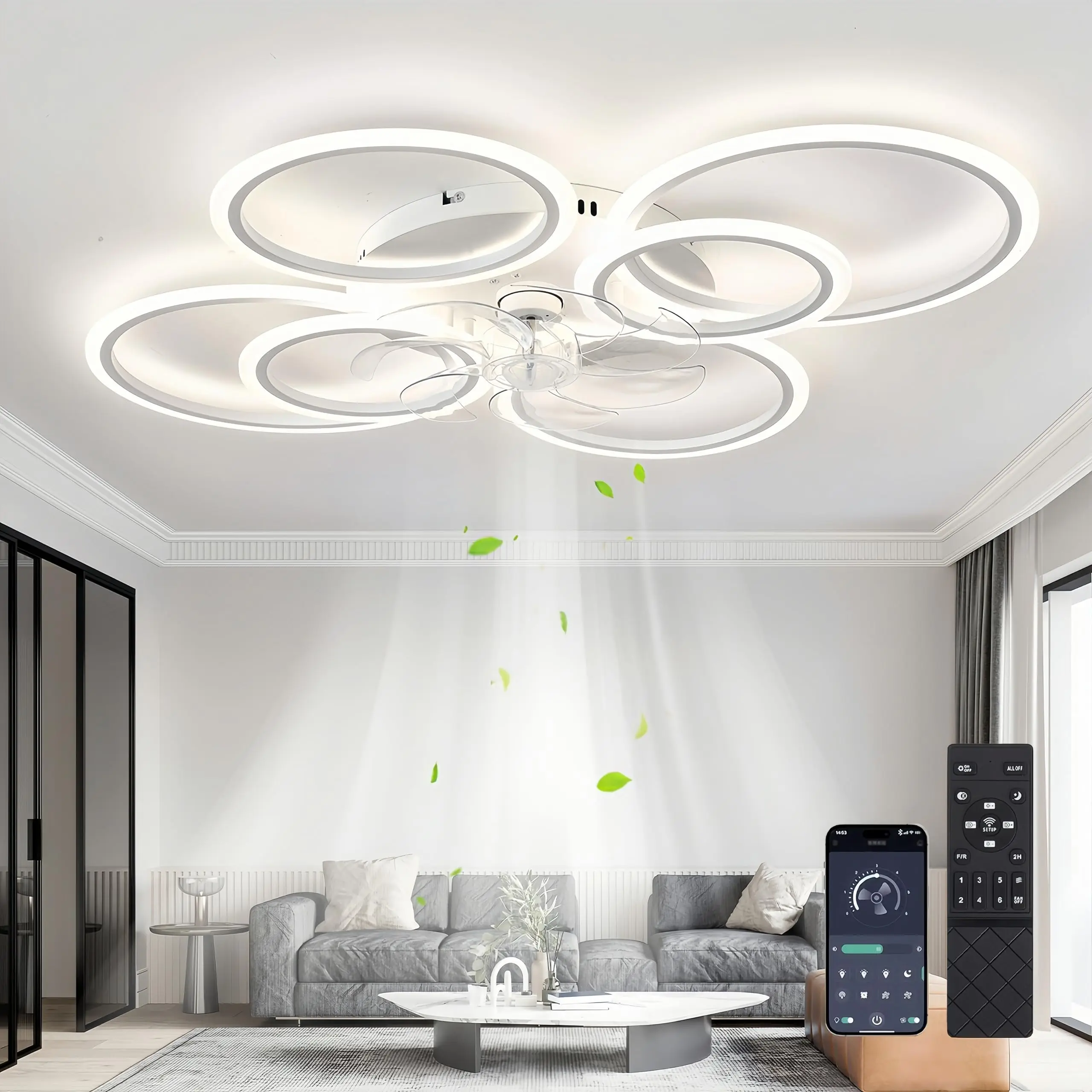 Deckenventilator Mit Beleuchtung Und Fernbedienung,85W,6800LM Lampe Mit Ventilator,100cm Led Dimmbar Deckenleuchte Mit Ventilato