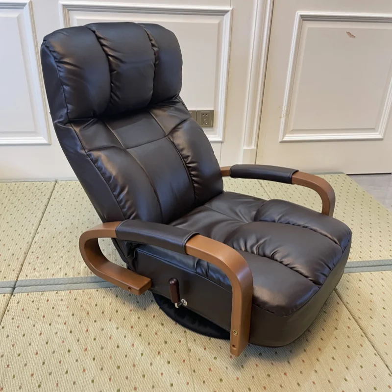 Bodendrehbarer Liegestuhl, 360-Grad-Drehung, Wohnzimmermöbel, modernes japanisches Design, Ledersessel, Chaiselongue