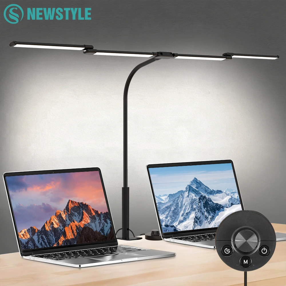 24W LED Ultra Helle Augenschonende Schreibtischlampe mit Desktop-Controller Stufenlose Dimmung 50 Dimmbare Lichtmodi 3000-6000K 2000LM 360° ° Flexible Schwanenhals-Clip-on-Schreibtischlampe für Büro und Architekten, PC-Bildschirmlampe mit...