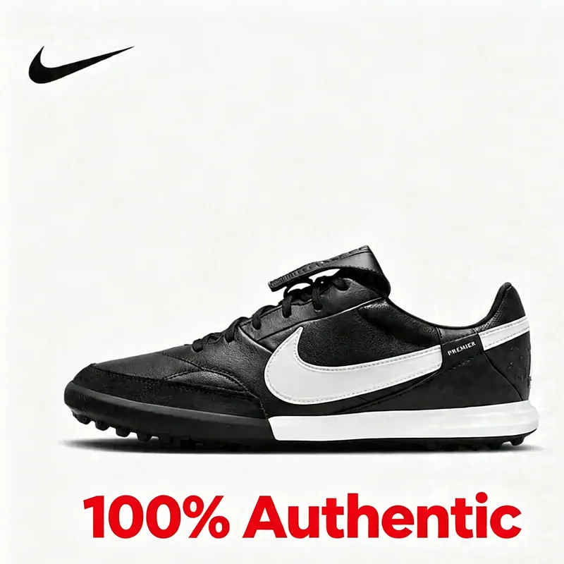 Nike HM0283-001 Herren TF Fußballschuhe Schwarz Weiß Leder Faltbare Zunge Gummisohle Outperform Peer Training Boots