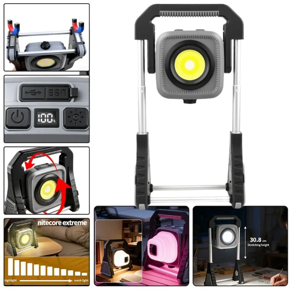 Tragbare COB-Arbeitsleuchte, LED-Campinglaterne, wiederaufladbar, superhelle Taschenlampe 360 ° Drehbare, einziehbare Notfall-Arbeitsleuchte