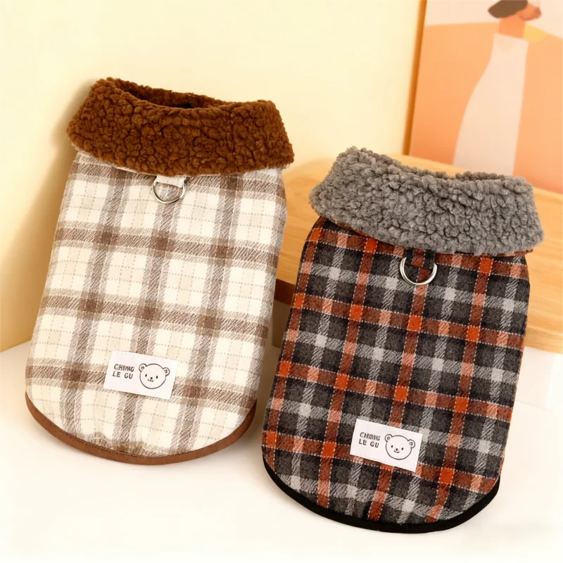Mode Plüsch Kragen Hund Jacke Mantel Winter Warme Hund Kleidung Nette Plaid Welpen Weste Jacke Weiche Katze Strickjacke Haustier Mantel Hund Bekleidung