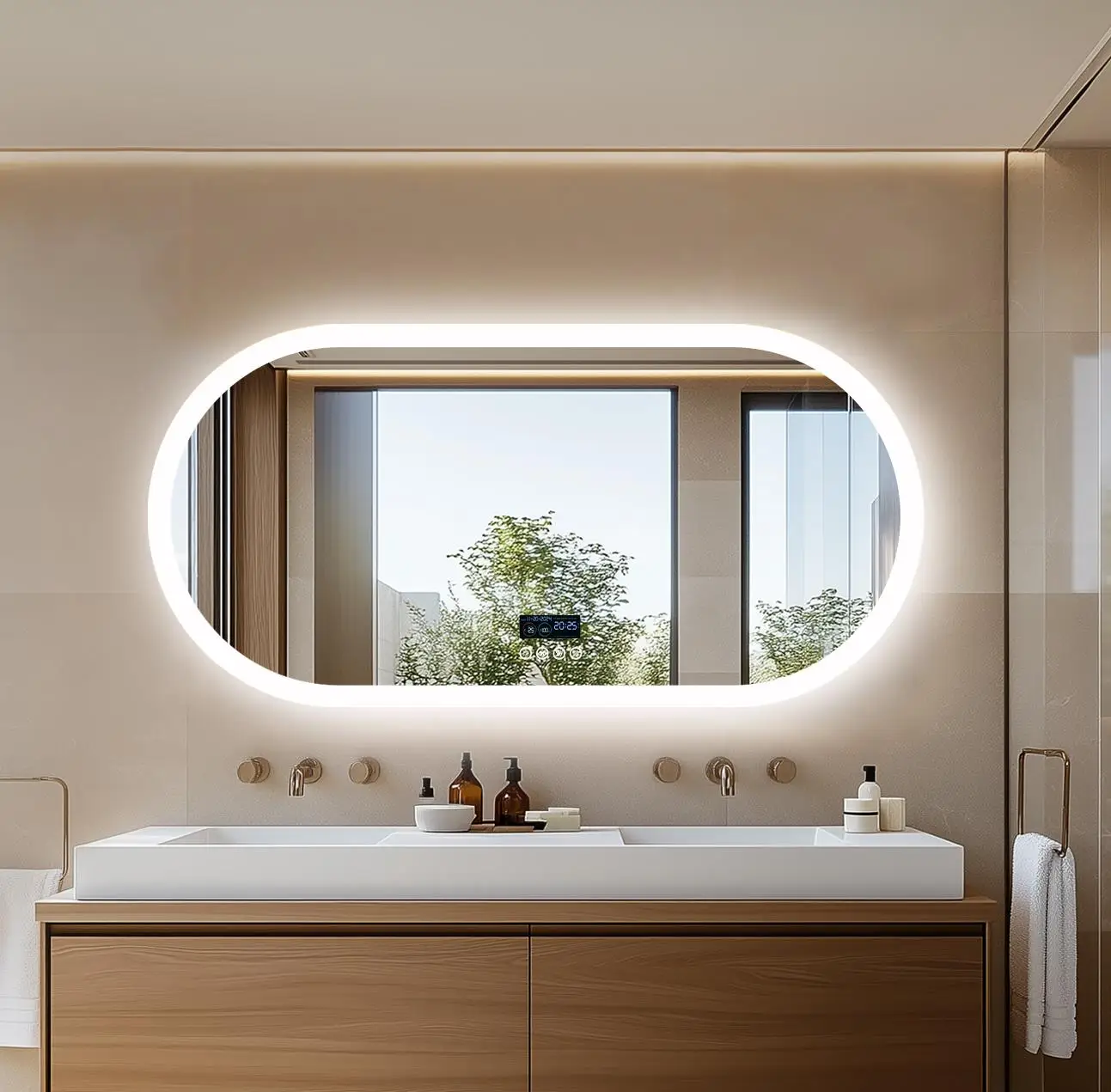 80/120cm Ovaler LED-Badezimmerspiegel, Wandmontiert mit Bluetooth-Lautsprecher, Digitalanzeige, Schminkspiegel, Intelligenter Kosmetikspiegel