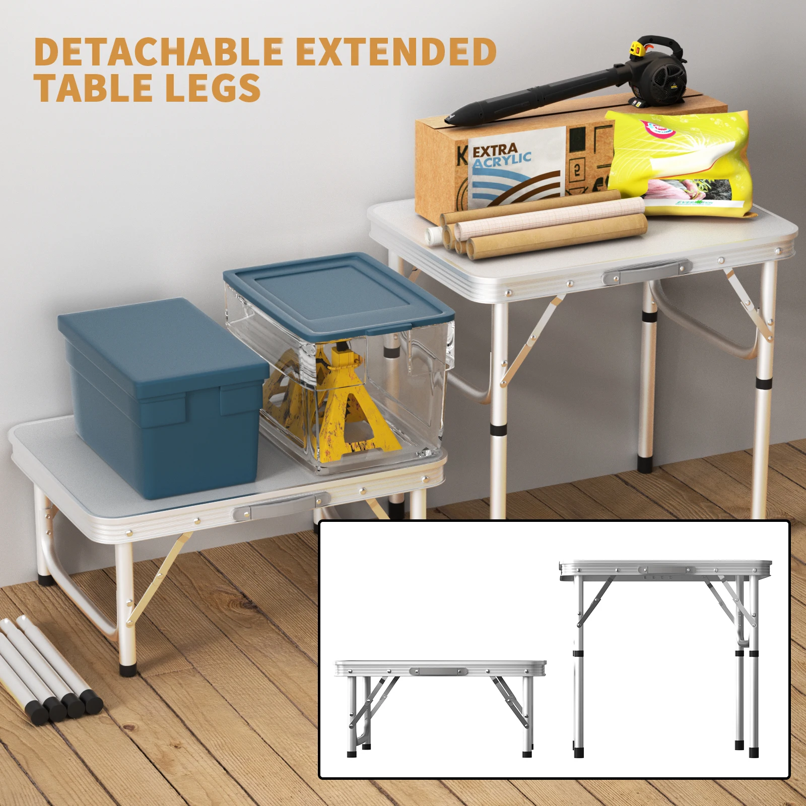Klappbarer Campingtisch, tragbarer Klapptisch für Partys, Picknicks und Grillabende, tragbarer Aluminium-Rahmentisch für Hof, Balkon und Garten, 2-fach höhenverstellbar und leicht zu transportieren, für drinnen und draußen, 60 cm x 45 cm x 26 cm /...
