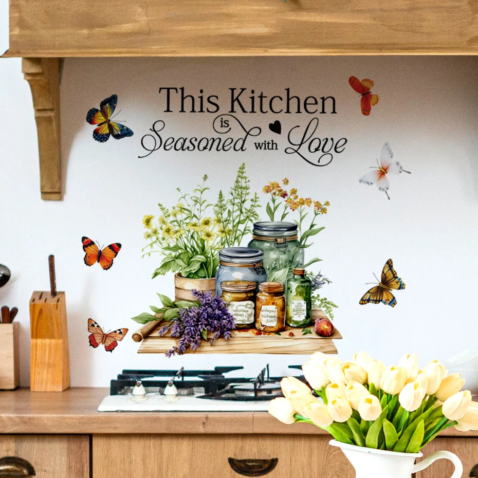 Küche Kräuter Kochen Kunst Schmetterling Blume Küche Zitate Wandaufkleber Kunst Home Dekorationen Wandtattoos
