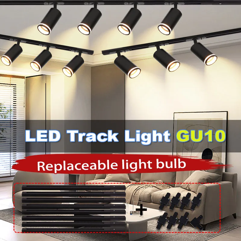 LED-Schienenbeleuchtungsset 110V 220V Decken-Spot GU10 LED-Deckenleuchte für Wohnzimmer Küche Linienbeleuchtung Schienensysteme Strahler