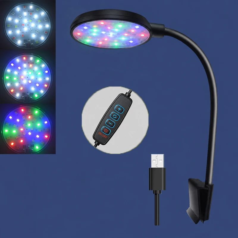 USB Aquarium LED-Lampe Fischbecken-Beleuchtung Deko Aquatische Pflanzen Mehrere Modi Dimmbare Helligkeit Vollspektrum Mini-Klemmleuchte 5V