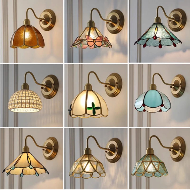 Neue Retro Kupfer Tiffany Wand lampe einfache Lese lampe hängende Villa Schlafzimmer Korridor Wohnzimmer dekorative Licht Kronleuchter Röhre luxuriöse Wohnkultur Innen leuchten Wand leuchte führte moderne schwarz leuch
