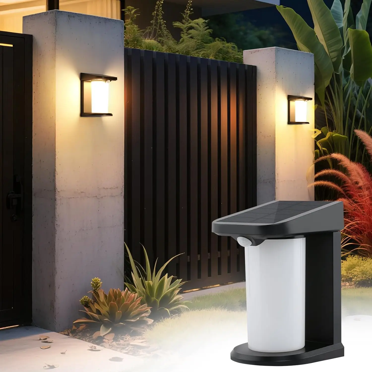 Solar-Wandleuchte für den Außenbereich mit Bewegungssensor, solarbetriebene Außenleuchte, Garten, Außenbereich, 2 Modi, wasserdicht, 3000K, warmweiß, LED-Außenleuchte für Hof, Treppen, Haustür