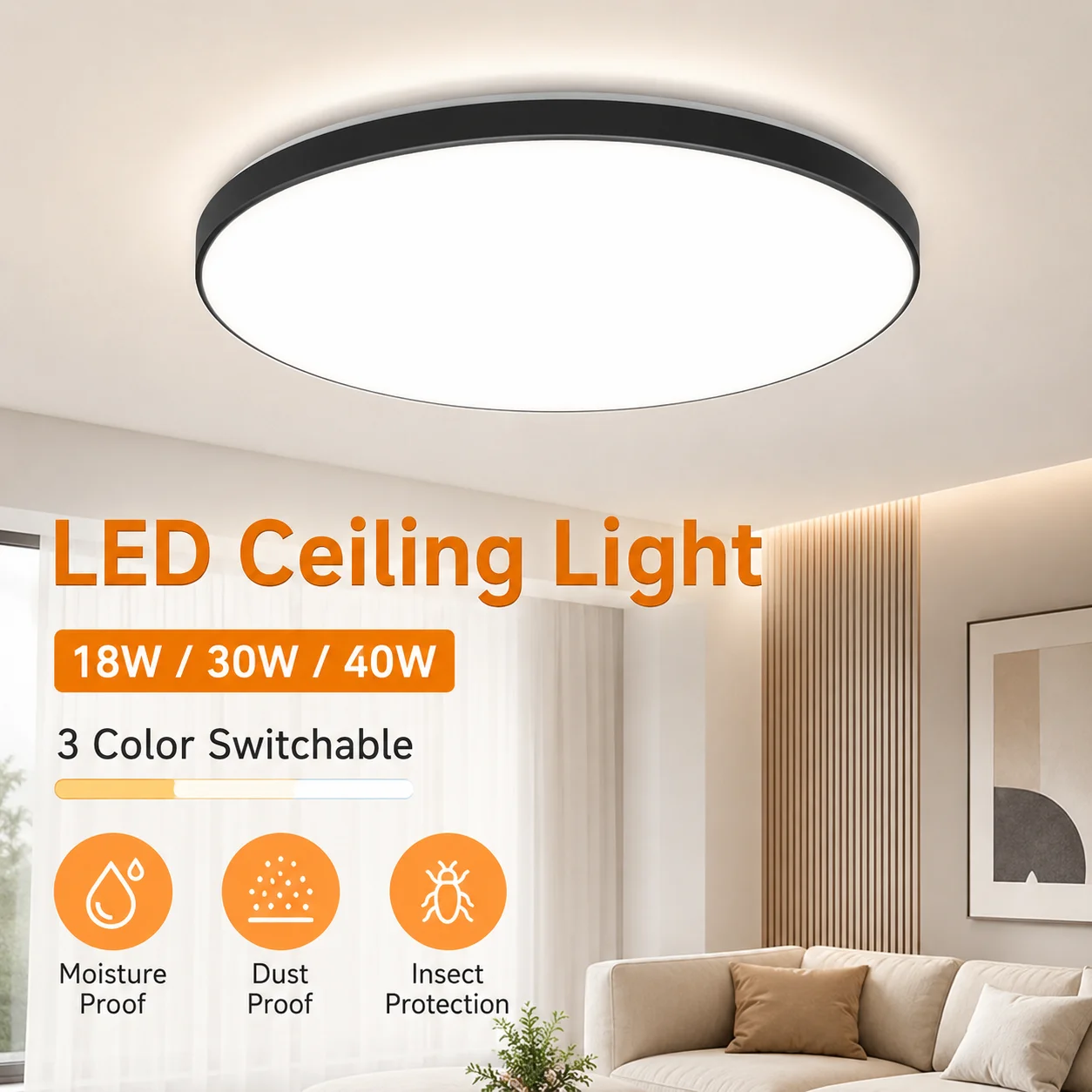 Dreifach Geschützte LED-Deckenleuchte 85-265V Innen-Badezimmerlampe LED-Deckenpanel für Wohnzimmer Schlafzimmer Staubdichte LED-Deckenlampe