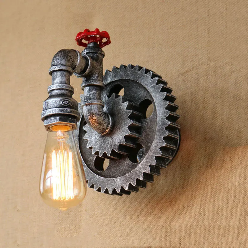 Industrie Vintage Lampe Retro Loft Eisen Holz Getriebe Rad Wand Licht Studie Showroom Wohnzimmer Bar Club Cafe Lampe Bh wandleuchte