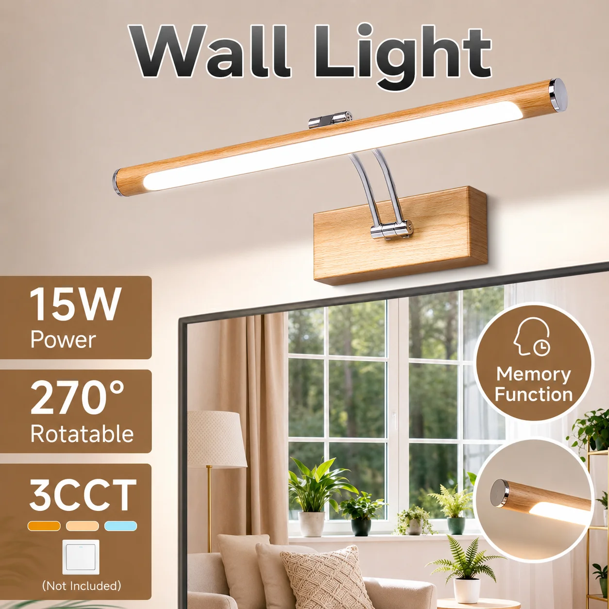 LED-Spiegelleuchte, moderne 15-W-Badezimmer-Waschtischleuchte, 40–50 cm, Wandleuchte, beschlagfreie Spiegellampe für Make-up-Beleuchtung, Lesen, 85–265 V