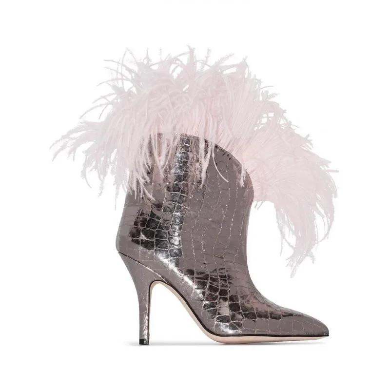 Herbst/Frühling neue Straußen haar spitze Damenschuhe dünne hochhackige Mode sexy Laufsteg Stiefel Wildleder/Leder Stiefel Größe 34-43