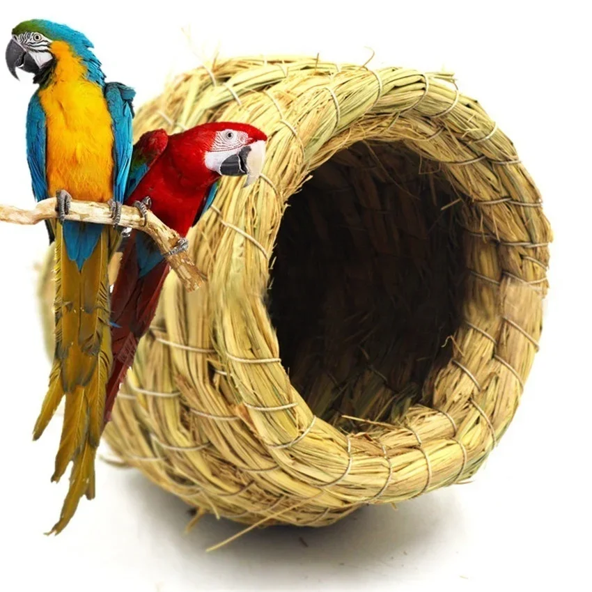 Handgefertigtes Vogelnest aus Stroh, natürliches Vogelnest/Tauben-Vogelhaus, Papageiennest, warmes Haustier, Schlafzimmer, Innenhof, Vogelkäfige, Schmuck