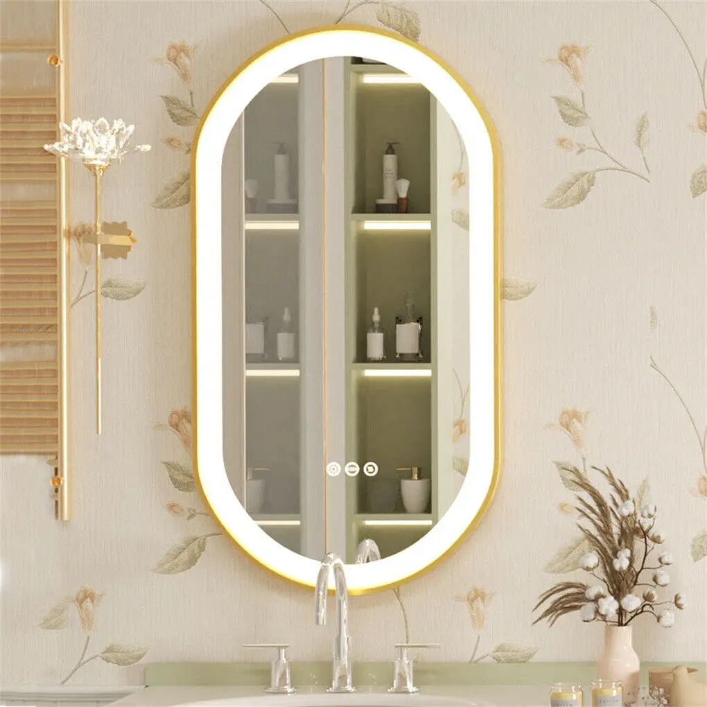 LUVODI Moderner Goldener Aluminium-LED-Badezimmerspiegel Ganzkörper-Schminkspiegel Beschlagfrei für Badezimmer