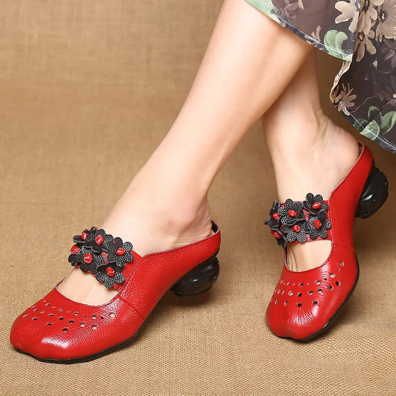 Xiuteng Neue Echtleder-Schuhe, Handgefertigte Flache Schuhe für Damen, Art Mori Girl Hausschuhe, Modische Lässige Blumenschuhe für Damen