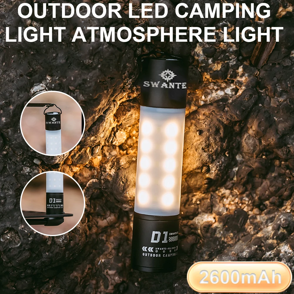 LED-Campinglampe, 2600 mAh, Campinglampe, 350 lm, Atmosphärenlicht, IPX4, wasserdicht, hält bis zu 7 Stunden, batteriebetrieben, zum Angeln, Wandern