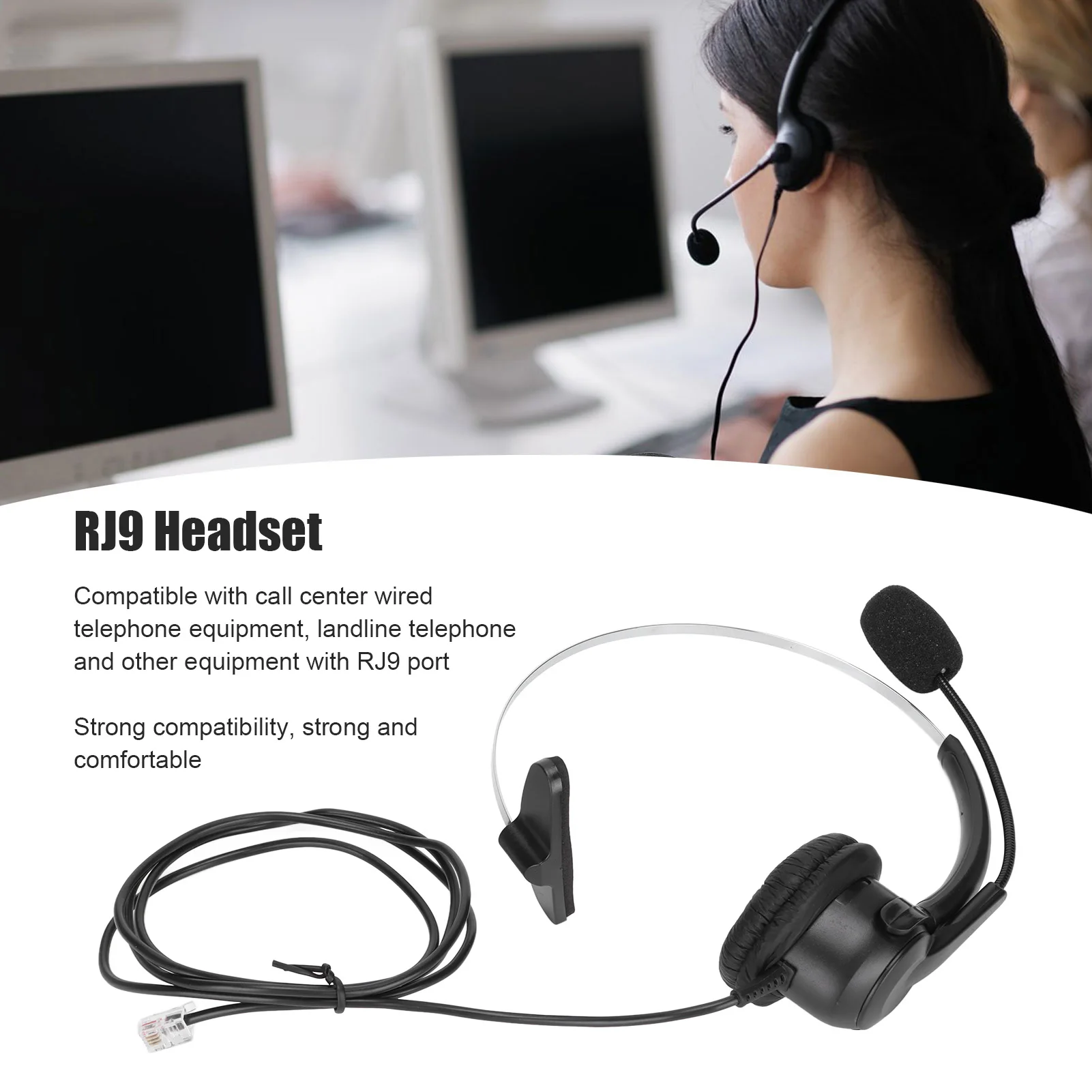 Telefon-Headset Telefon-Headset RJ9-Kopfhörer mit 330 ° Verstellbares Mikrofon für Festnetztelefone zu Hause und im Callcenter