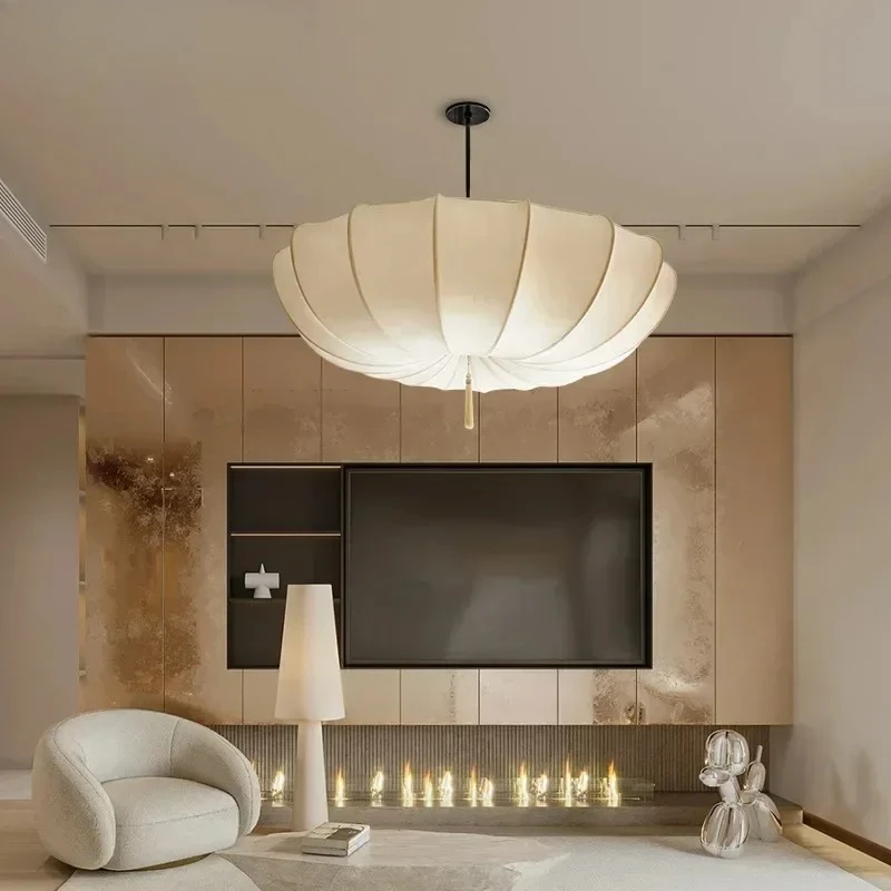Moderne Schlichtheit LED-Pendelleuchten Retro Papier-Regenschirm Stoff Kreative Lampen für Wohnzimmer Heimdekoration Kronleuchter