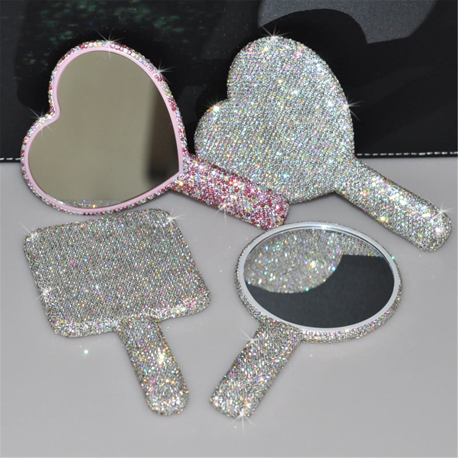 Damen Make-up Kompakt spiegel kleben Diamant Hands piegel abs modische High-End Beauty Griff Spiegel Kosmetik spiegel