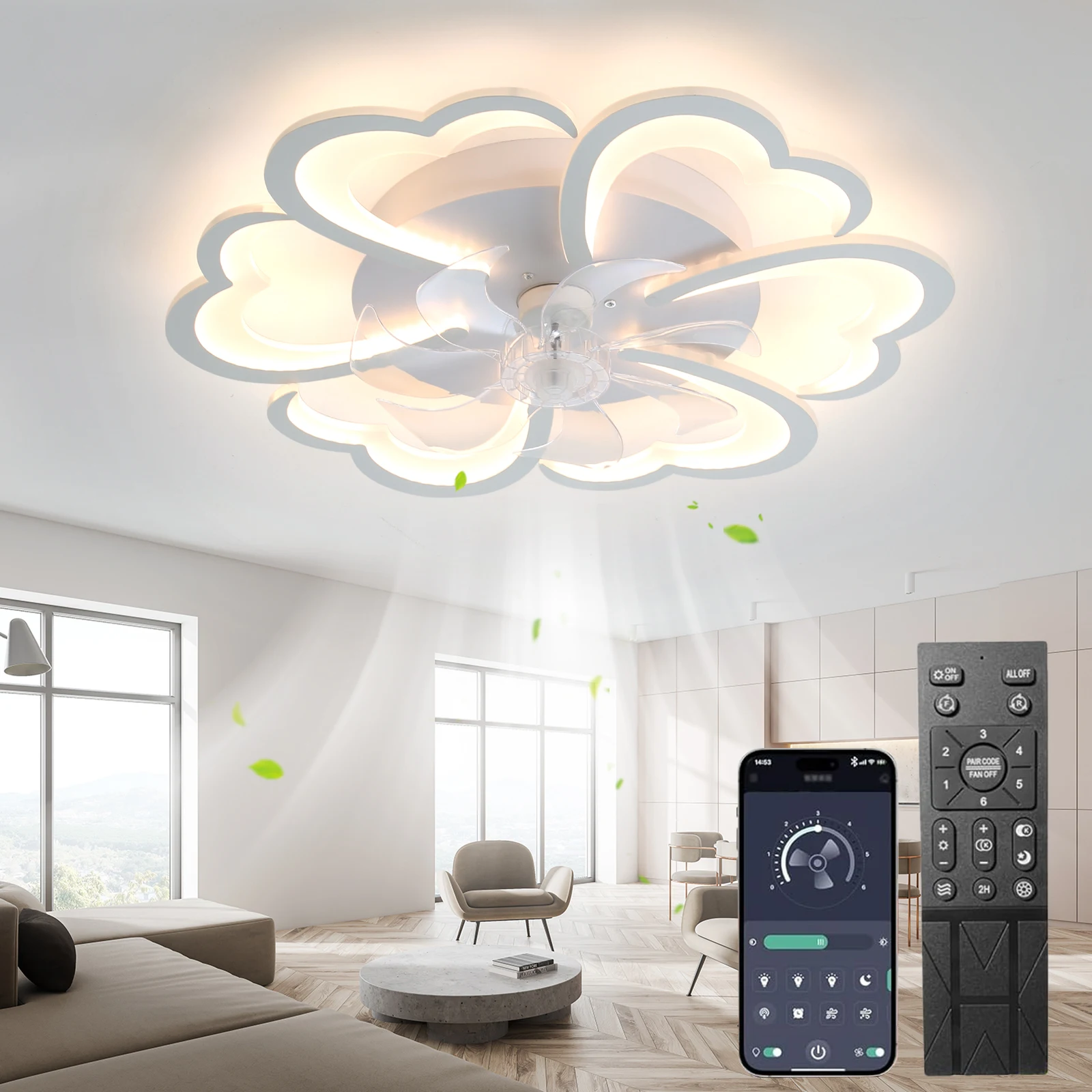 Deckenventilator Mit Beleuchtung LED Deckenlampe Mit Ventilator Dimmbar 72W Ventilator Mit Licht Für Wohnzimmer Schlafzimmer