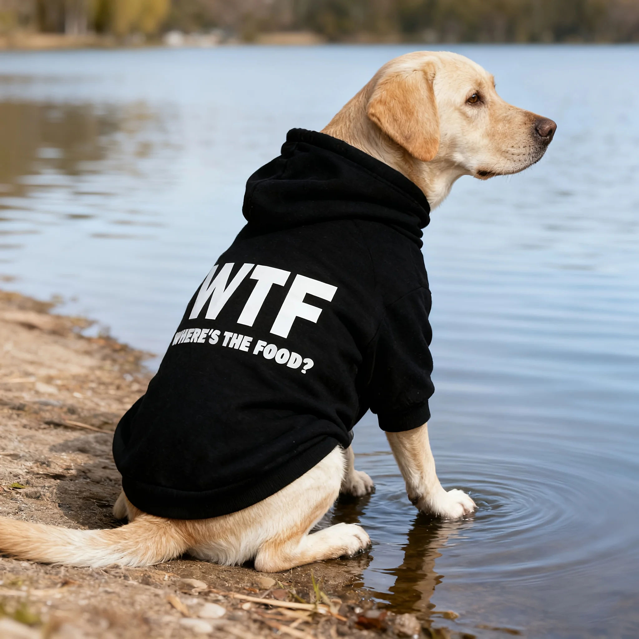 Dieser neue Haustier-Hoodie verfügt über ein „WHERE'S THE FOOD Petro Drucken, speziell für mittelgroße bis große Hunde konzipiert
