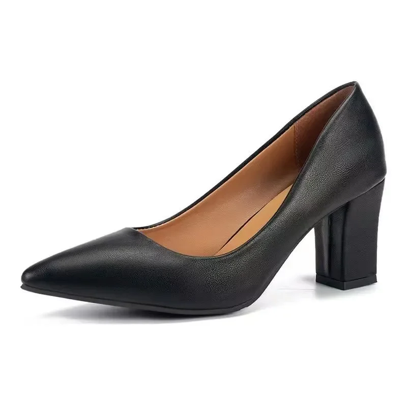 Zapatos de mujer Damen-Schuhe aus schwarzem Leder zum Hineinschlüpfen mit quadratischem Absatz für sexy Party-Damen, klassische beige Büro-Pumps a575