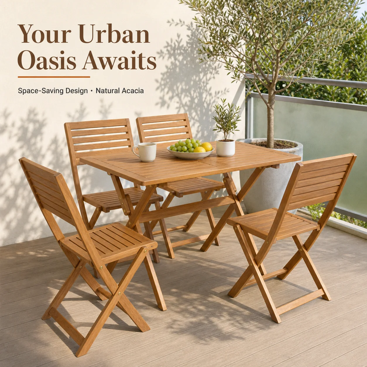 FSC Holz Gartenmöbel-Set 5-teilig Klapptisch mit 4 Klappstühlen Latten-Design Outdoor Patio Sitzgruppe