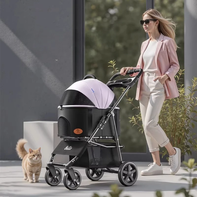 Leichter Haustier-Kinderwagen, tragbarer Reise-Haustier-Kinderwagen, leichter, faltbarer Kinderwagen für Katzen und Hunde, abnehmbare Haustier-Trage