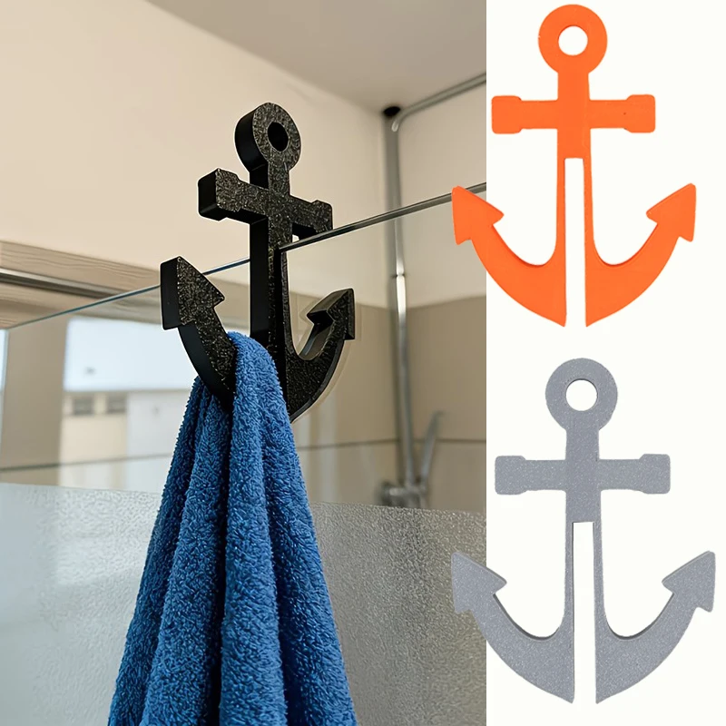Ankerförmiger Glas-Türhaken ohne Bohren | 8 mm PLA-Handtuchhaken für Badezimmer-Duschtür, Glastürhaken, Badezimmer-Handtuchhalter – 1 Stück