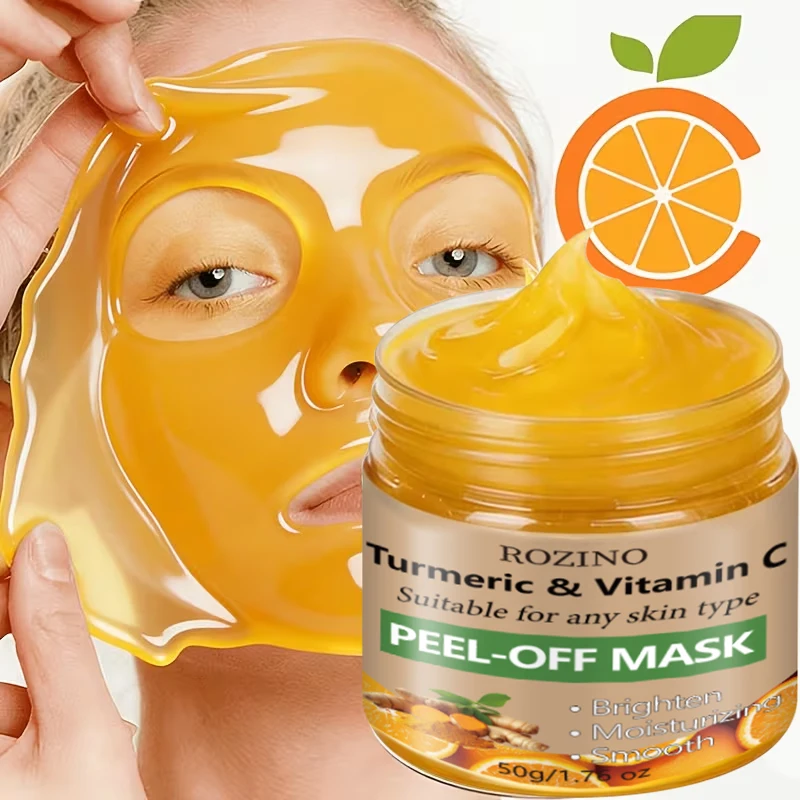 50g Kurkuma- und Vitamin-C-Peel-Off-Maske, hellt den Hautton auf, spendet Feuchtigkeit, glättet, pflegt, strafft das Gesicht, Anti-Falten-Hautpflege, festigt und strafft, macht die Haut strumpfartig, speziell für große