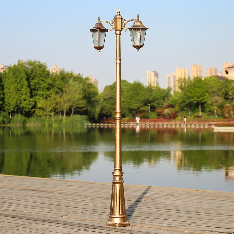 Europäische Garten Lampe Im Freien Wasserdichte Retro Straße Lampe Garten Villa Haushalts Doppel Kopf Hohe Pol Landscap Lampe (H≈ 2,2 m)