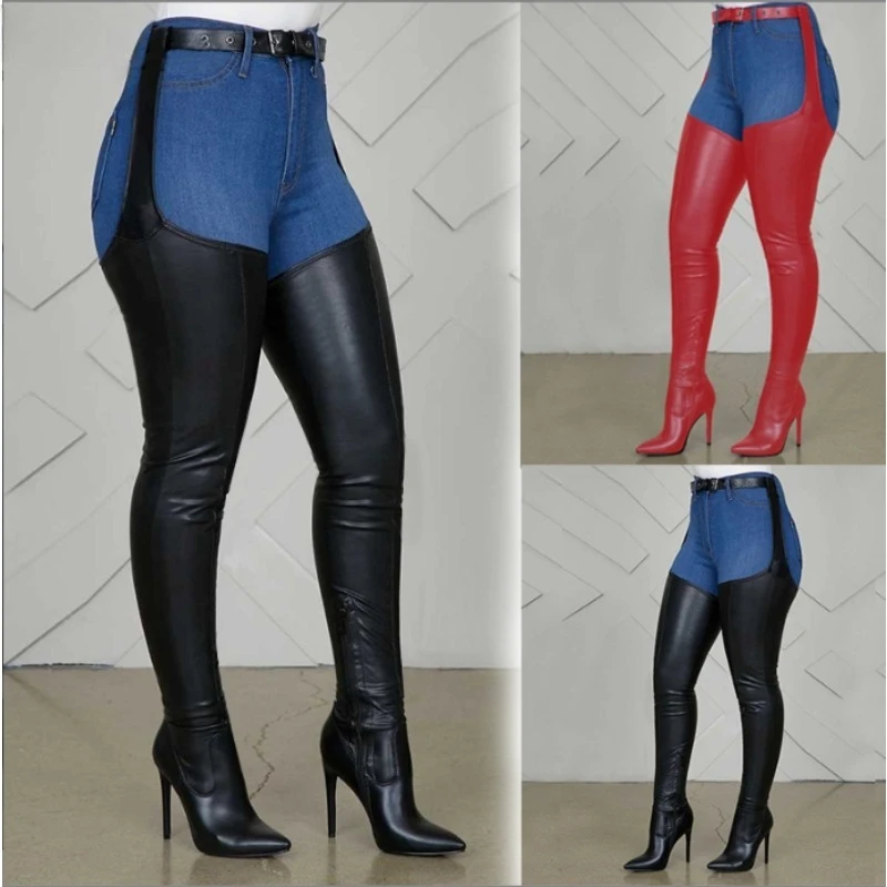Schwarze Overknee-Stiefel Große Größe 46 Sexy Damenschuhe Mode Gürtelschnallen Stiletto-Absatz Überknie-Stiefel Winter 2025