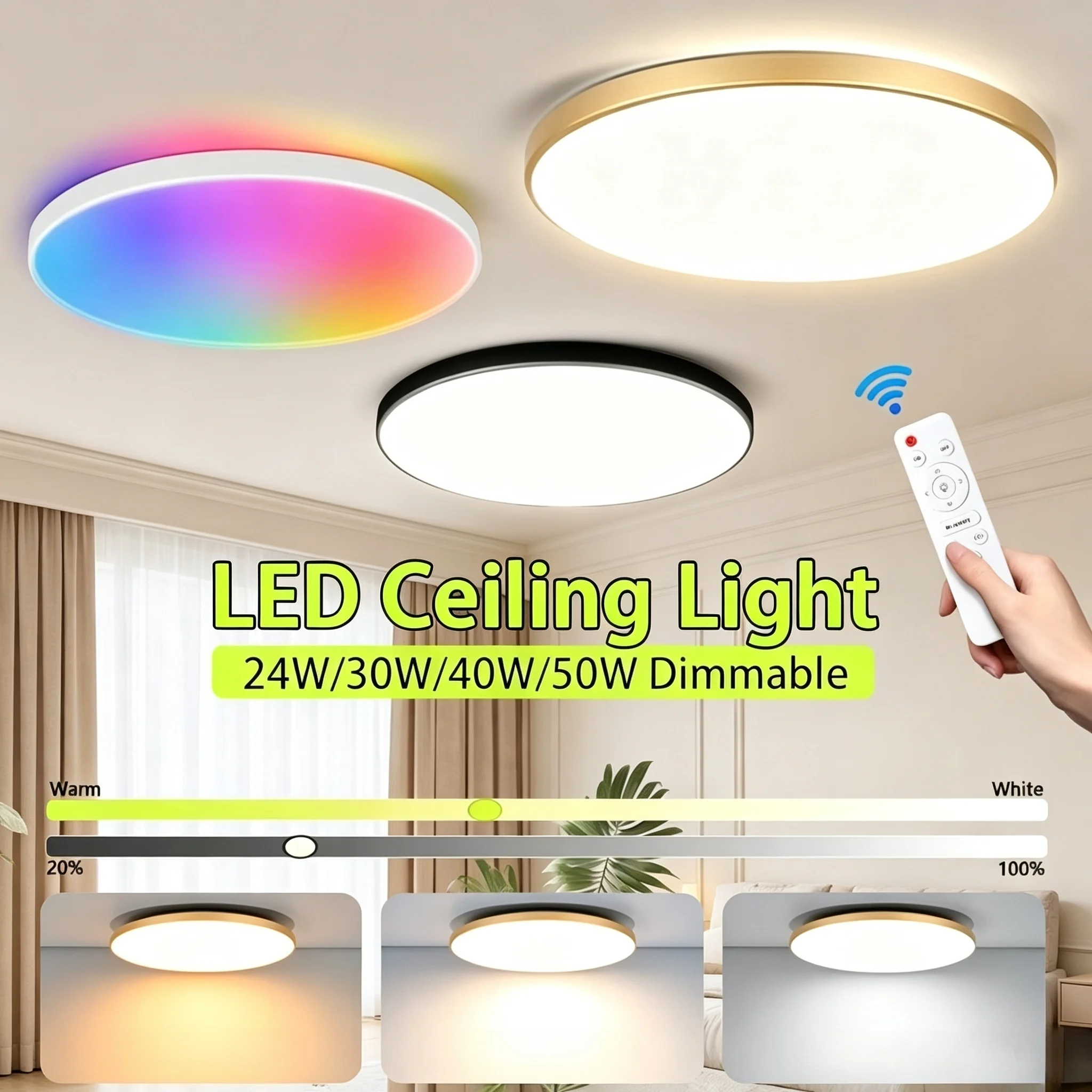 LED-Deckenleuchte mit Fernbedienung, dimmbar, RGB-Raumdekoration, LED-Deckenlampe, dimmbar, 110V 220V, LED-Leuchten für Zimmer, Küche, Wohnzimmer.