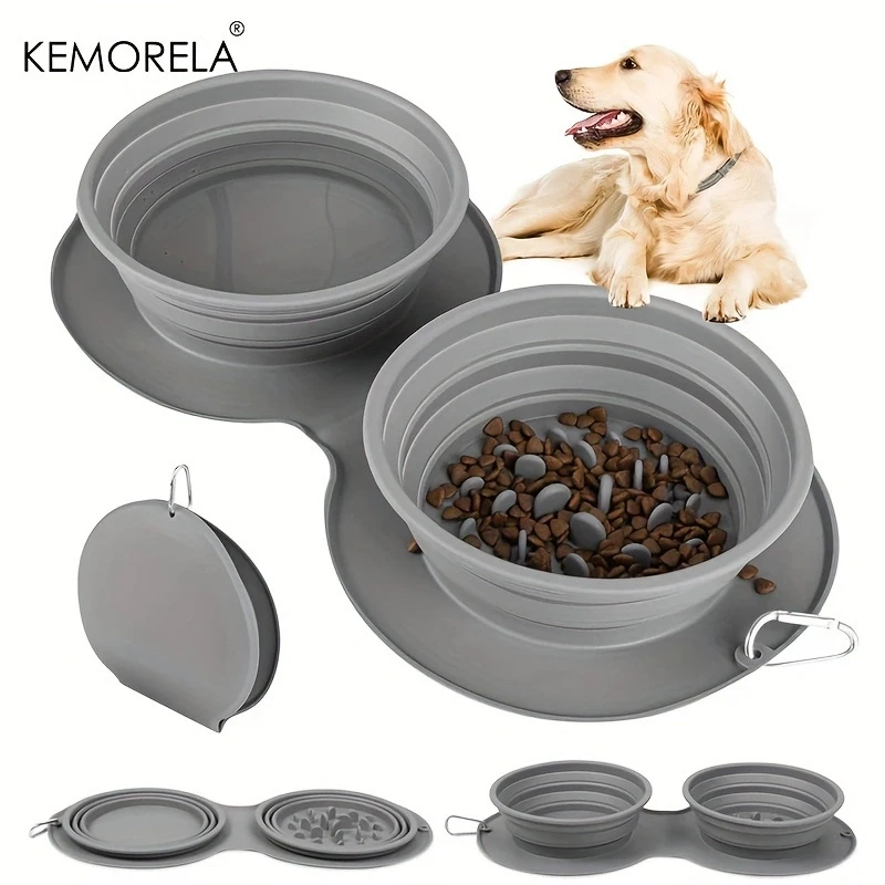 Tragbare Silikon Doppelschicht Slow Food Hundefutternapf Wassernapf faltbare rutschfeste Katzennapf geeignet für Outdoor-Reisen