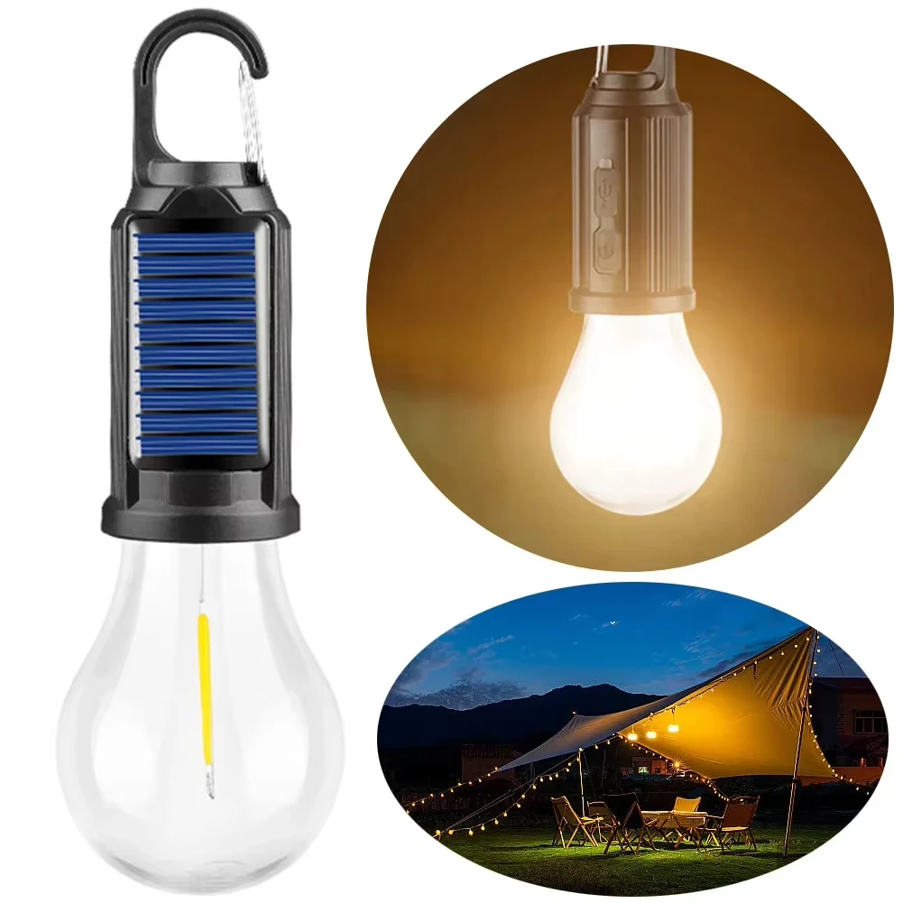 LED Solar Camping Lichter USB wiederaufladbare Glühbirnen Lampe dimmbar mit Haken Vintage Licht für Wandern Zelt Laterne Außenbeleuchtung