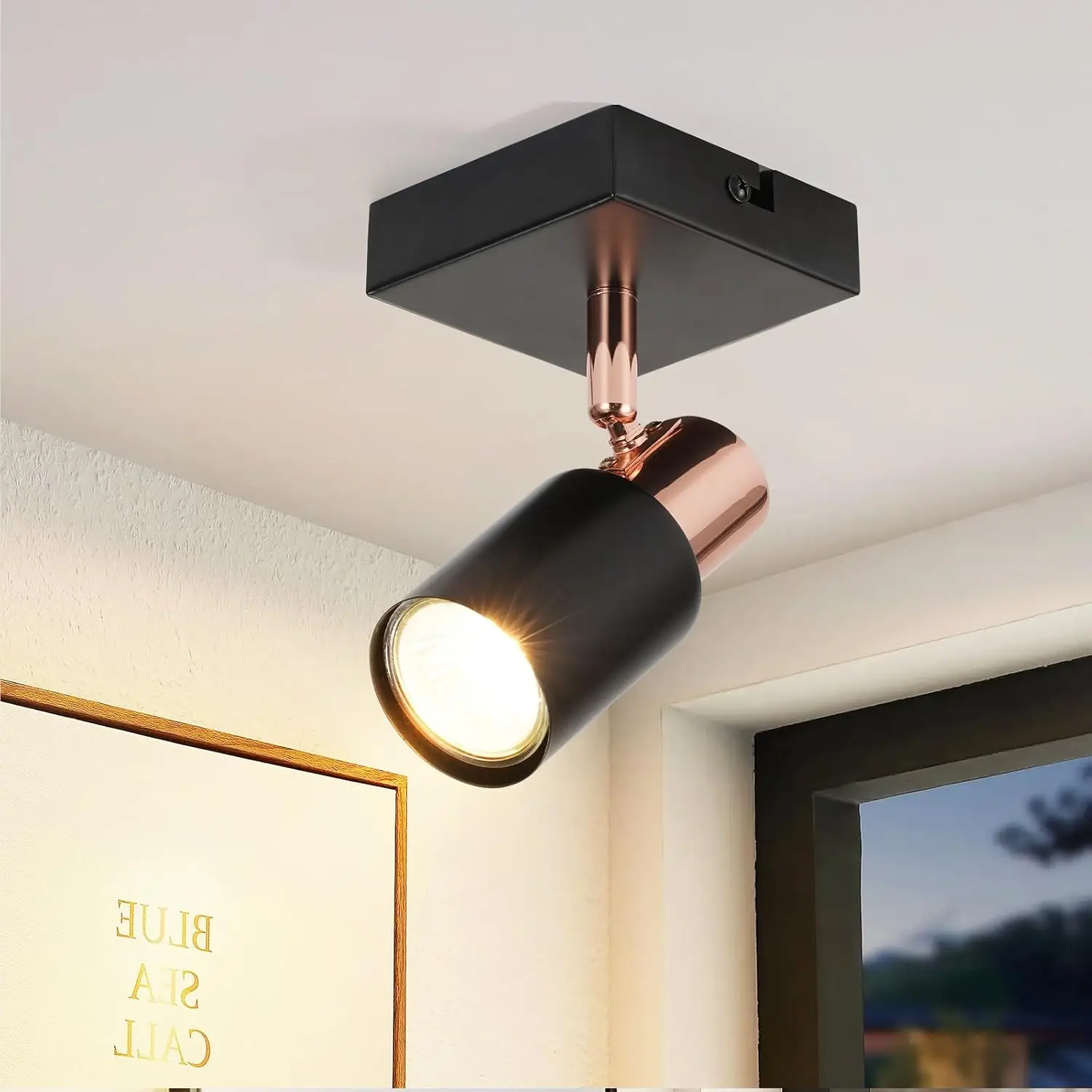 Deckenstrahler 1 Flammig Deckenspots GU10 - Küchenlampe Schwarz 350° Drehbar Wandstrahler Modern Flur Deckenlampe Strahler Spot Deckenleuchte für Wohnzimmer Schlafzimmer Küche(Ohne Leuchtmittel)