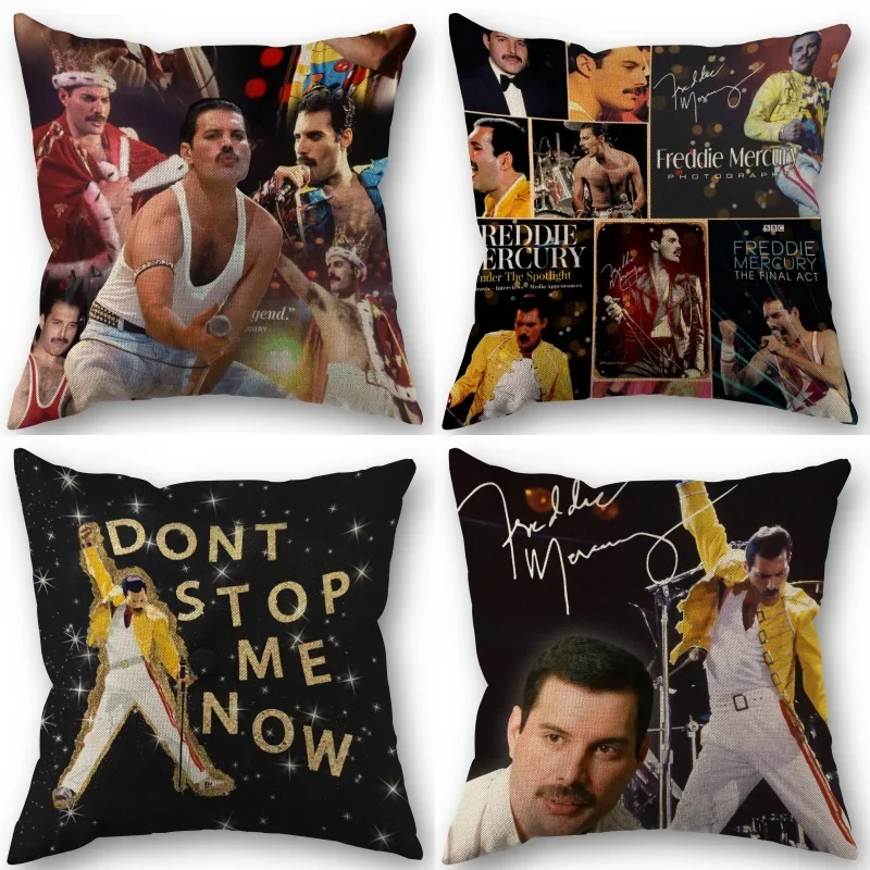 Lustiger Freddie Mercury-Kissenbezug, Heimtextilien, Baumwoll-Leinenstoff, 45 x 45 cm, einseitiger Dekorationskissenbezug 1014