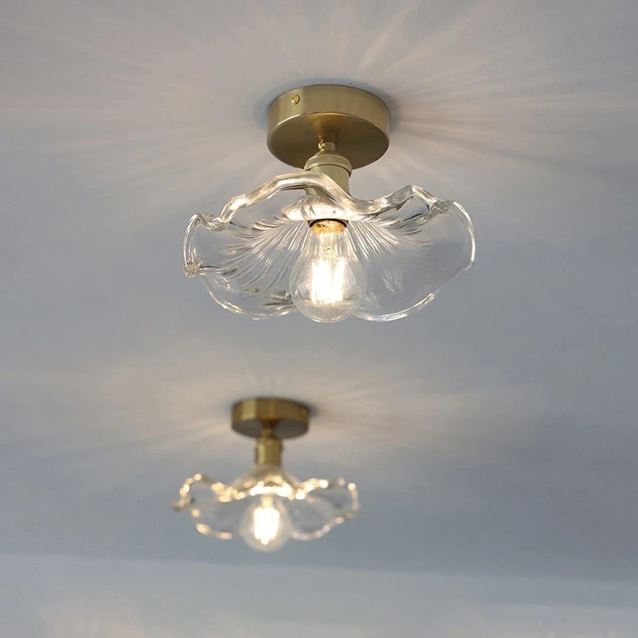 Lotus blatt Decken leuchten Veranda Licht nordischen einfachen Restaurant Lampe Foyer Balkon Korridor Licht Glas Lampen schirm LED E27