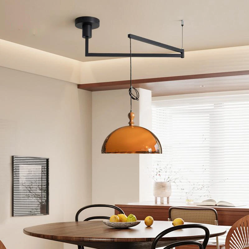Vintage Braune Pendelleuchte Bauhaus Orange Hängelampe Französische Retro Esstischlampe Café LED Verstellbarer Kronleuchter