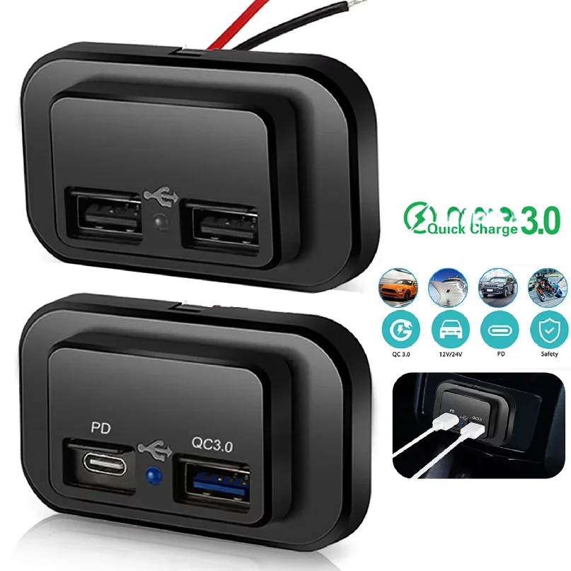 PD QC3.0 96W Dual-USB-Autoladegerät 12V/24V Schnellladesteckdose mit Schalter und LED-Licht für Auto, Motorrad, LKW, Wohnmobil, Bus, ATV