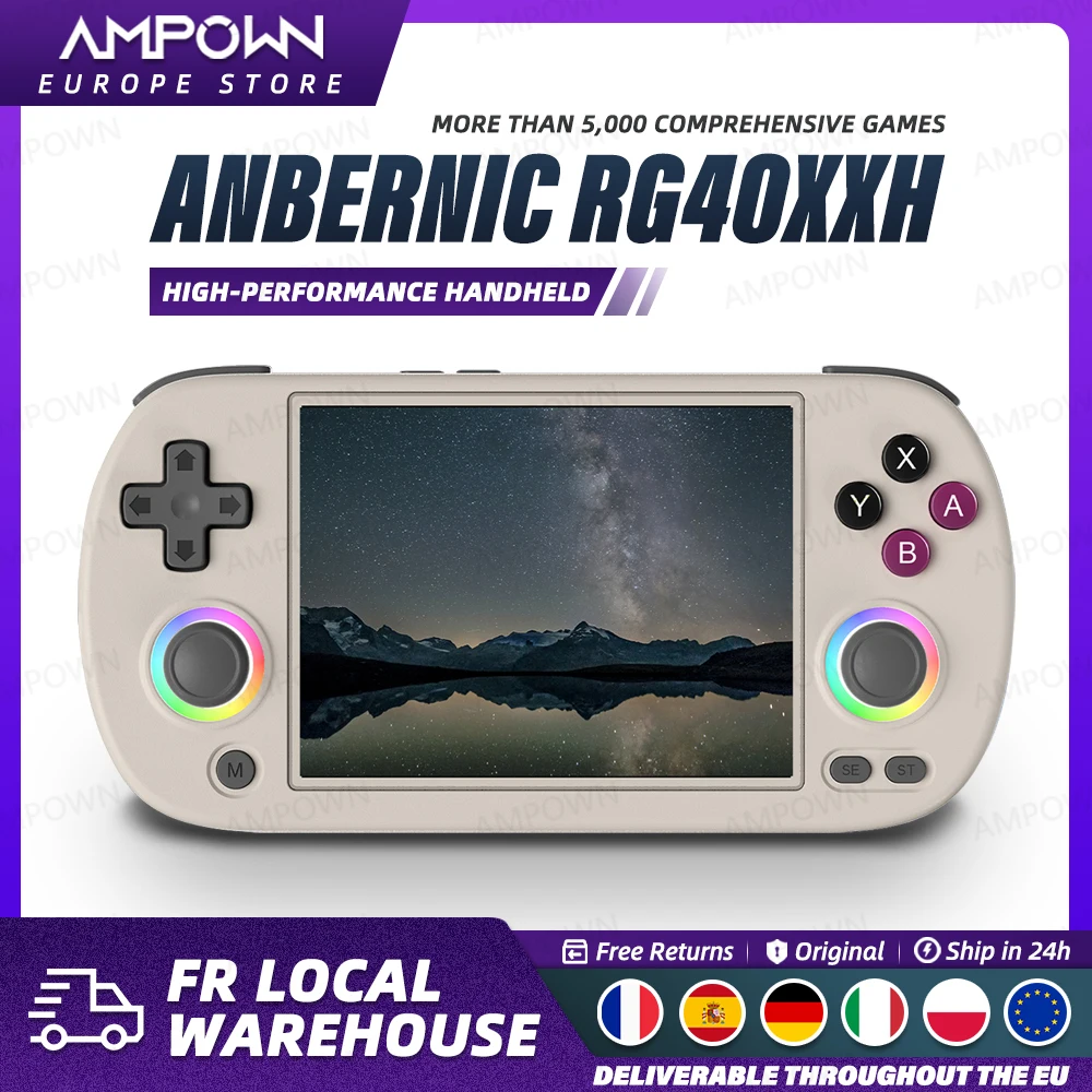 ANBERNIC RG40XX H Handheld-Spielkonsole 4''-Bildschirm Linux-System Joystick RGB-Beleuchtungseffekt RG40XXH Retro-Videospiel-Player Geschenk