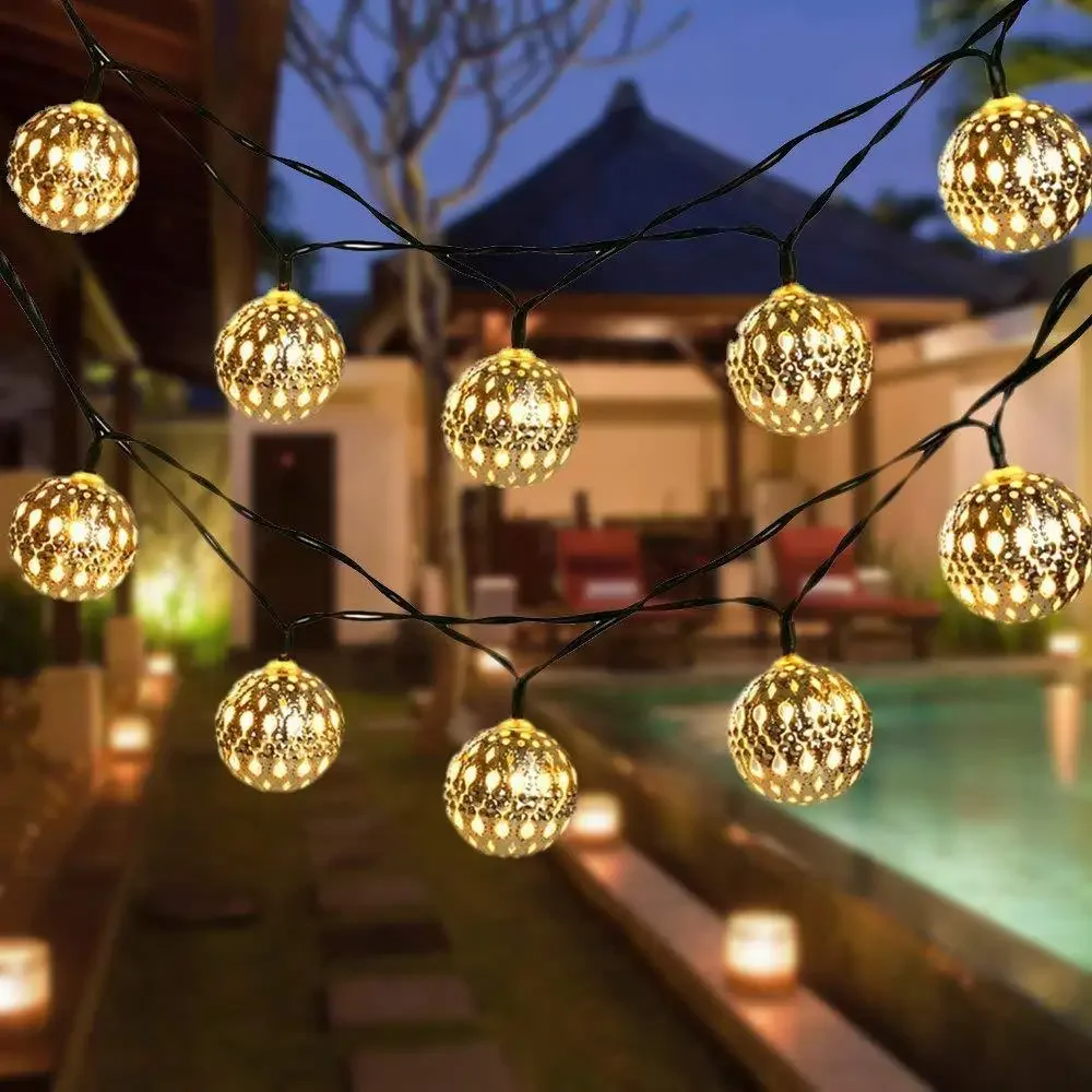 12/7 m marokkanische Kugel-Solar-Lichterkette, 100/50 LEDs, Feenkugel, wasserdichte Laternenbeleuchtung, dekorativ für Zuhause, Garten, Party