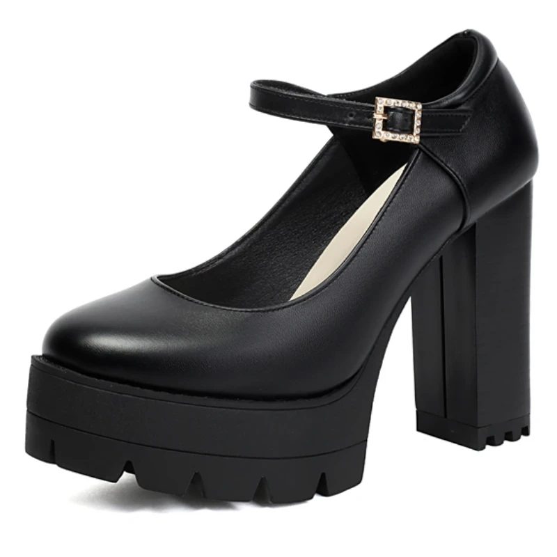 Damen High Heels Pumps Große Größen 46 Punk Gothic Elegante Riemen Braun Schwarz Absatzschuhe Tanz- und Büroschuhe Damen Frühling 2026
