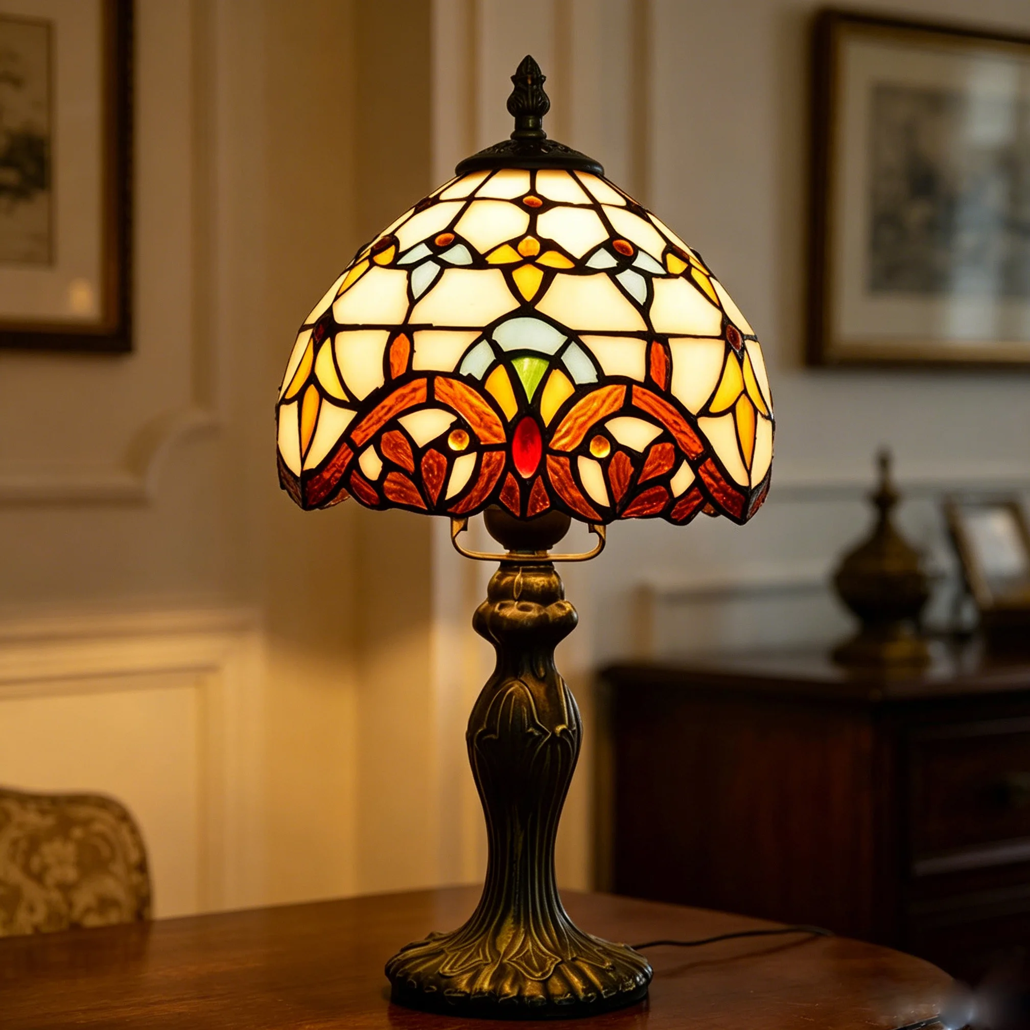 Kleine Tiffany Tischlampe, 8 Zoll, im Barock-Stil, Buntglaslampe für Schlafzimmer, Wohnzimmer, Home-Office, handgefertigte Leuchte