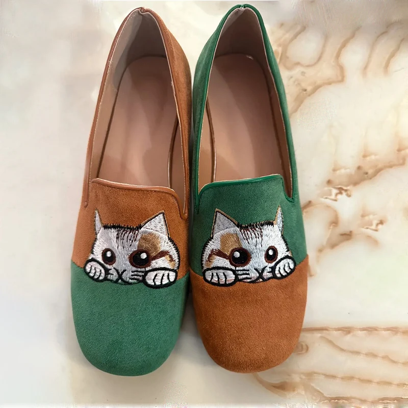 Neue Kuschelige Katzen-Ballerinas Damen Slip-On Schuhe Elegante Loafer für Damen Kunstwildleder Flache Schuhe Größe 42