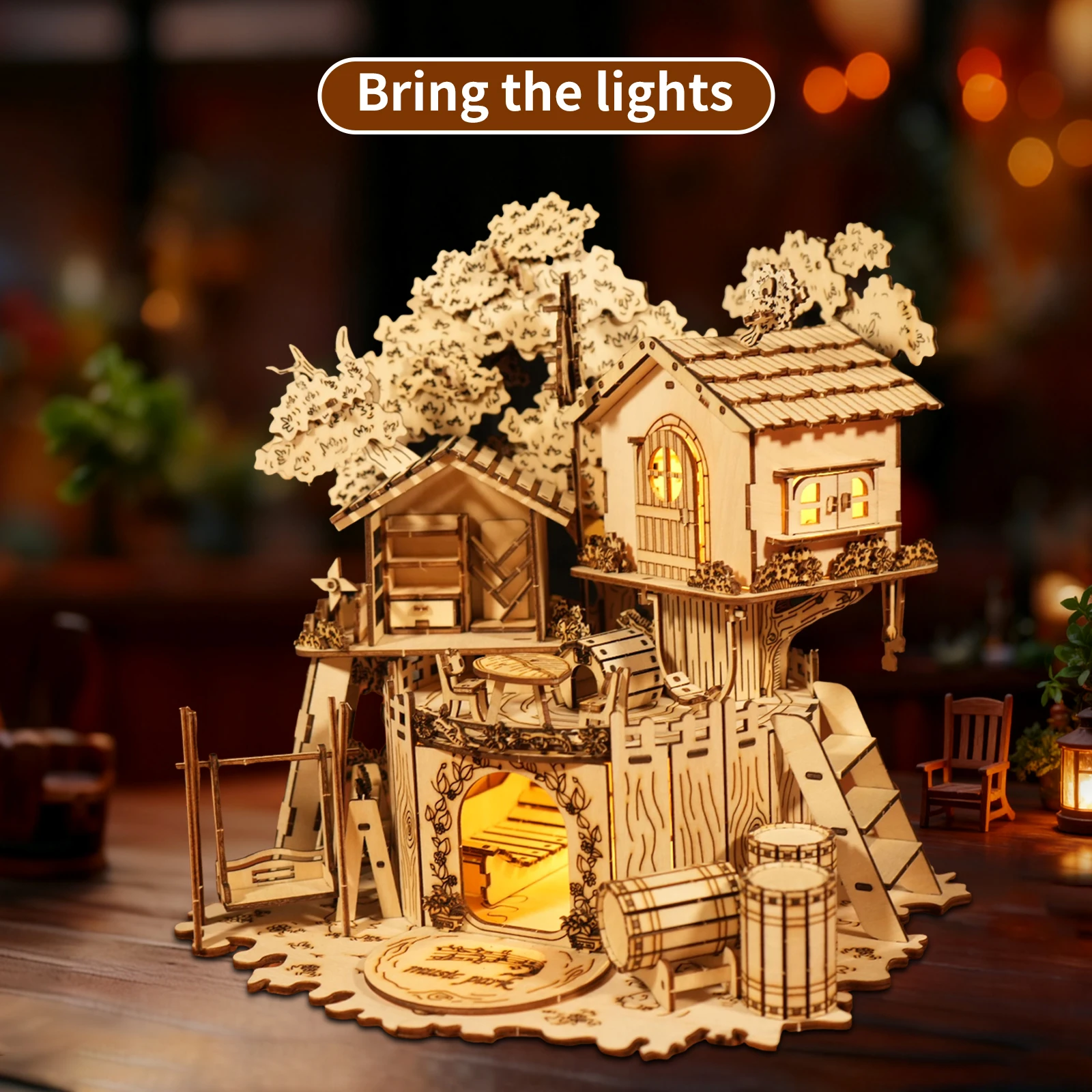 3D Holz-Baumhaus-Puzzle mit Licht DIY-Bastelset Kreatives Deko-Geschenk