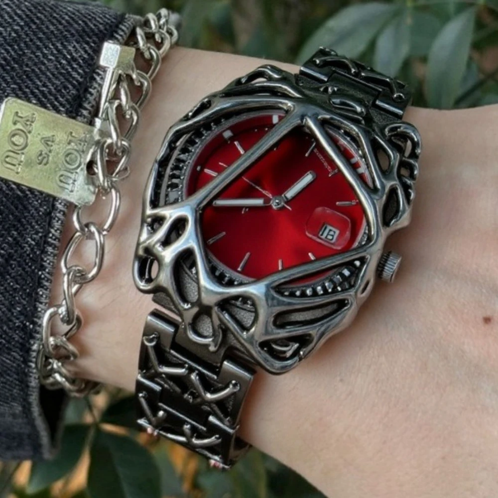 Mode Y2K Antike Alabaster Quarzuhr Männer Retro Schwarz Armband Rot Mittelalterlichen Alten Einzigartige Kreative Männer Uhren Leuchtende AAA Uhr