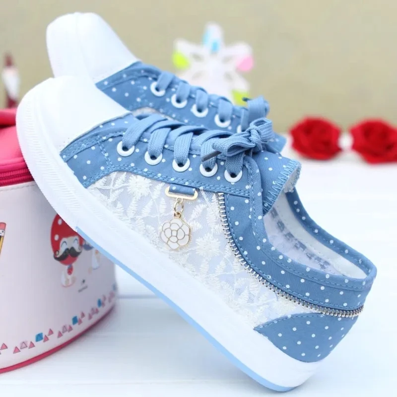 Sommer Mädchen Casual Schuhe Mesh Atmungsaktive Frauen Leinwand Schuhe Mode Studenten Flache Turnschuhe Himmel Blau Damen Vulkanisierte Schuhe