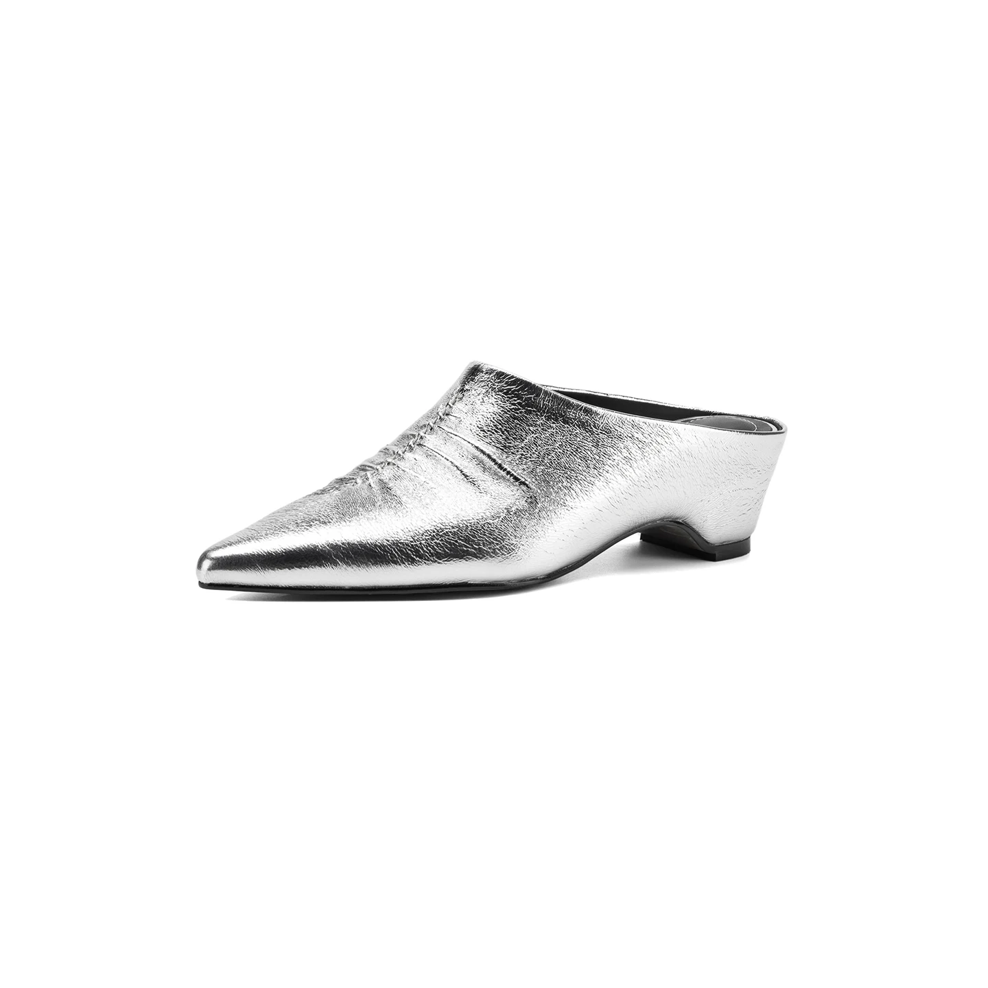 Arden Furtado Spring Silver Ballet Flat-Schuhe aus Rindsleder mit quadratischer Zehenpartie, Slip-on-Damenschuhe, Pendlerschuhe, Einzelschuh, große Größe